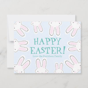Happy Easter pale blue cute funny bunnies custom Holiday Card