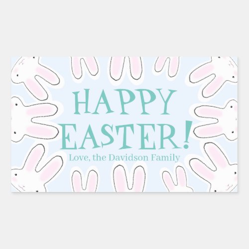 Happy Easter pale blue cute funny bunnies custom Rectangular Sticker