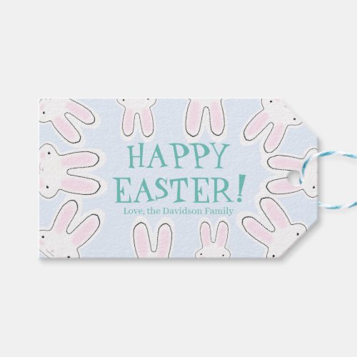 Happy Easter pale blue cute funny peeking bunnies Gift Tags