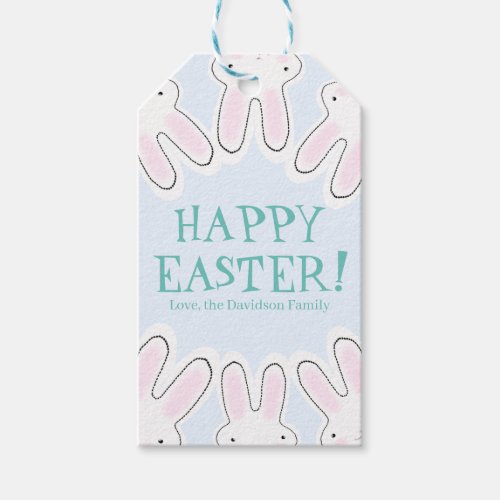 Happy Easter pale blue cute funny peeking bunnies Gift Tags