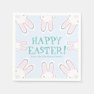 Happy Easter pale blue cute peaking bunnies funny Napkins