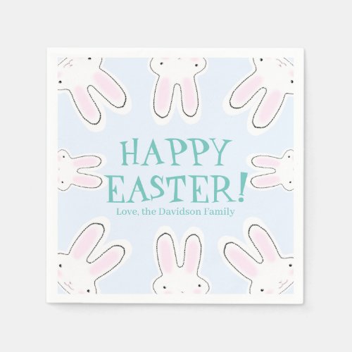 Happy Easter pale blue cute peaking bunnies funny  Napkins