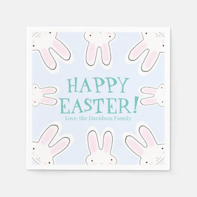 Happy Easter pale blue cute peaking bunnies funny  Napkins (Front)