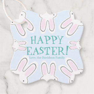 Happy Easter pale blue cute peeking bunnies custom Favor Tags