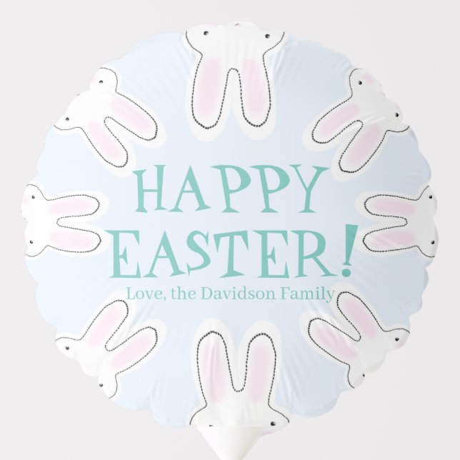 Happy Easter pale blue cute peeking bunnies funny  Balloon (Front)
