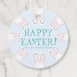Happy Easter pale blue cute peeking bunnies funny Favor Tags