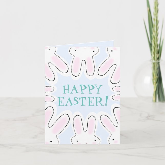 Happy Easter pale blue cute peeking bunnies funny  Holiday Card (Front)