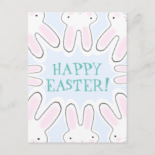 Happy Easter pale blue cute peeking bunnies funny Holiday Postcard
