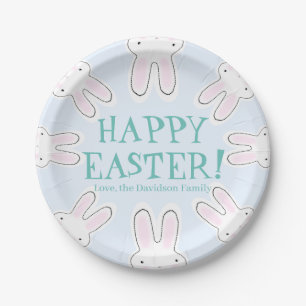 Happy Easter pale blue cute peeking bunnies funny Paper Plates