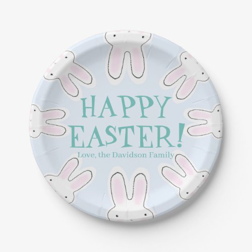 Happy Easter pale blue cute peeking bunnies funny Paper Plates