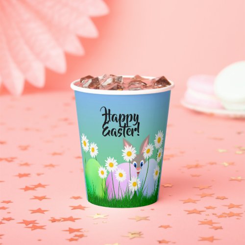 Happy Easter Paper Cup Peeking Bunny Colorful