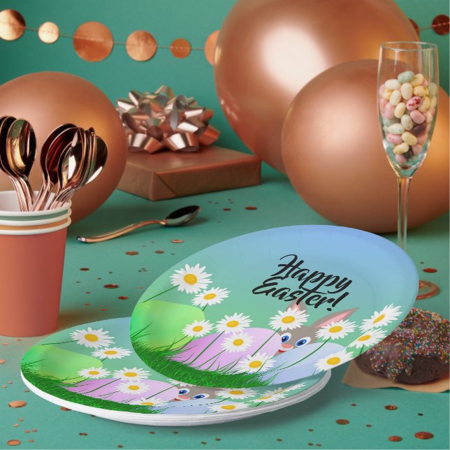 Happy Easter Paper Plate Cute Bunny Easter Eggs  (Multi)