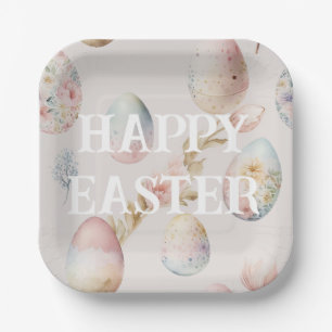 Happy Easter paper plate in soft pink colors