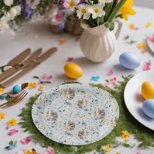 Happy Easter Party Bunny Celebration Blue Paper Plates