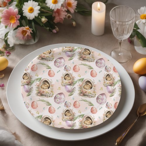 Happy Easter Party Bunny Celebration Pink Paper Plates