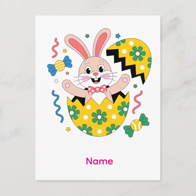 Happy Easter Party Bunny Popping Out  Holiday Postcard (Front)