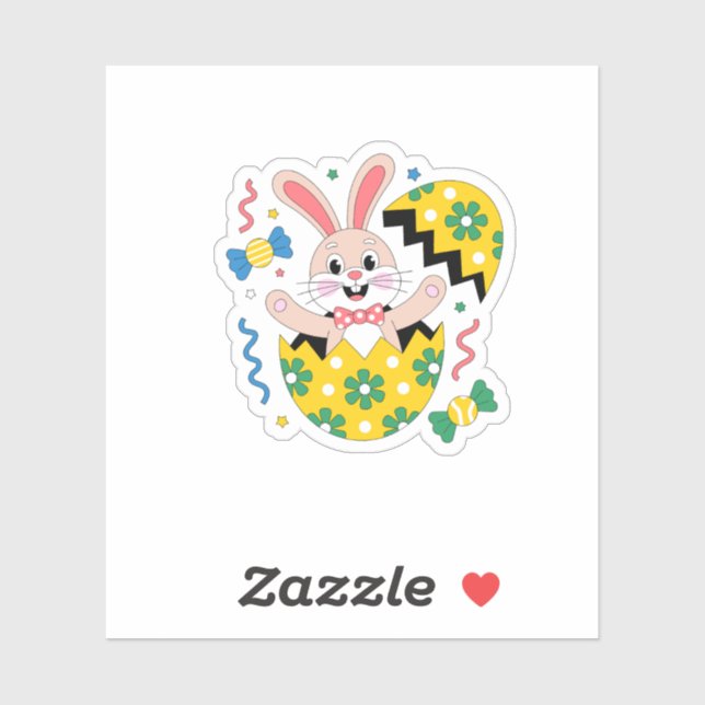 Happy Easter Party Bunny Popping Out  Sticker (Sheet)