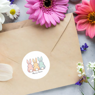 Happy Easter Pastel Bunnies Custom Text  Classic Round Sticker