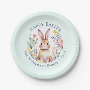 Happy Easter Pastel Bunny Floral Brunch Party Paper Plates