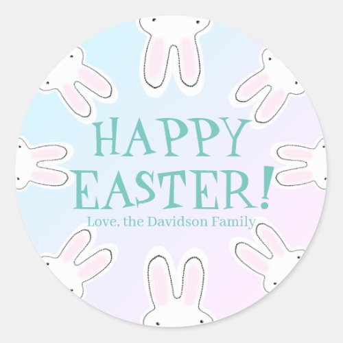 Happy Easter pastel custom cute bunnies funny Classic Round Sticker