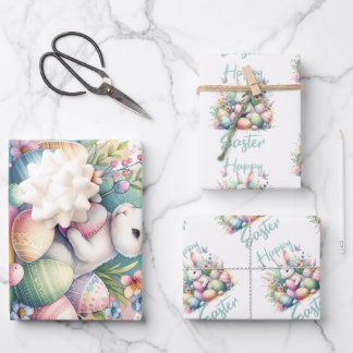 Happy Easter pastel Easter Bunny Egg watercolor Wrapping Paper Sheets