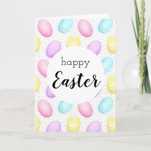 Happy Easter Pastel Egg Pattern Greeting Card