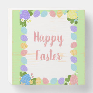 Happy Easter Pastel Eggs Country Wooden Box Sign