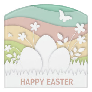 Happy Easter pastel eggs Door Sign