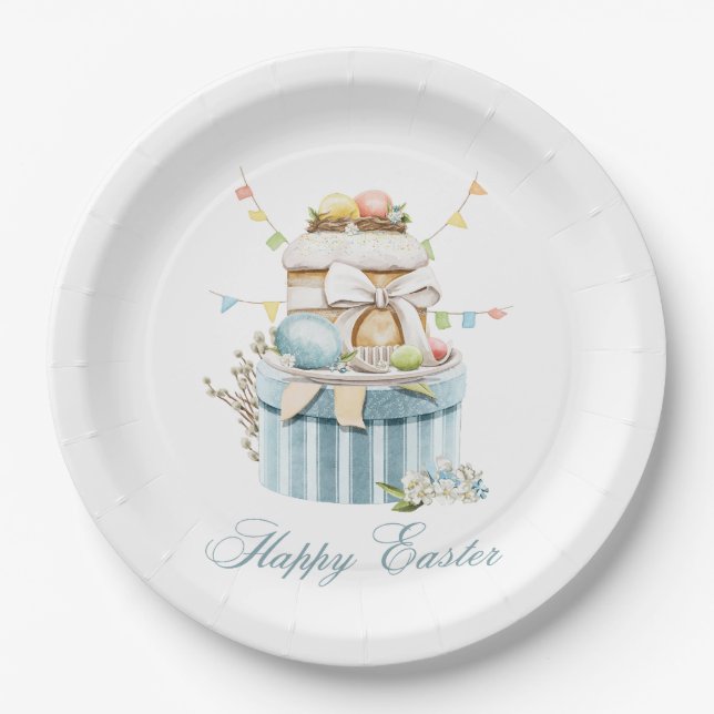 Happy Easter Pastel Eggs Paper Plate (Front)