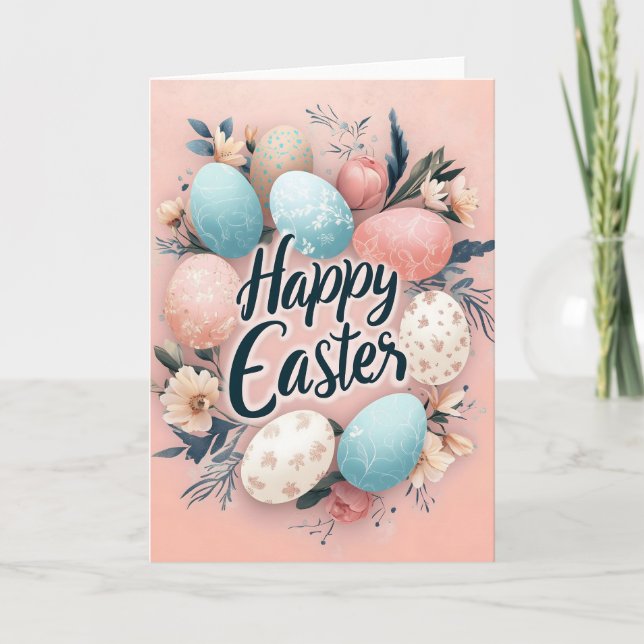 Happy Easter Pastel Pink Card (Front)