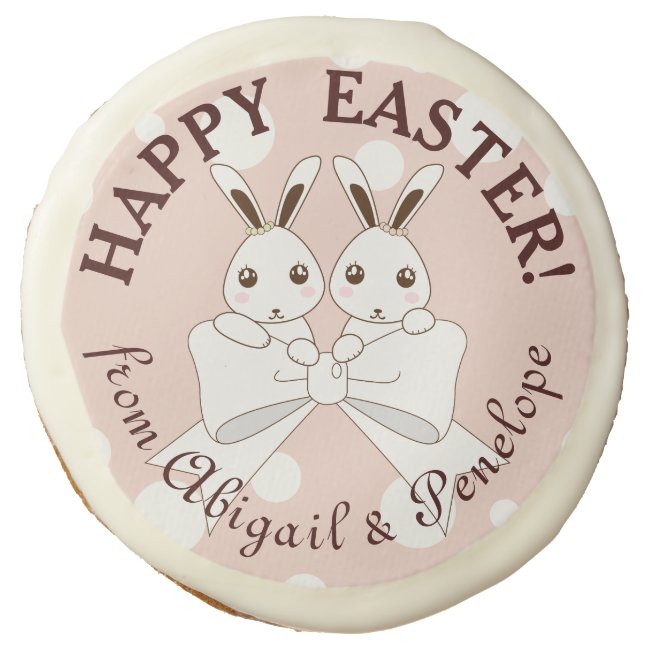 Happy Easter - Pastel Pink Cute Twin Bunny