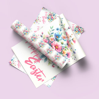 Happy Easter pastel pink spring flower bouquet  Wrapping Paper Sheets