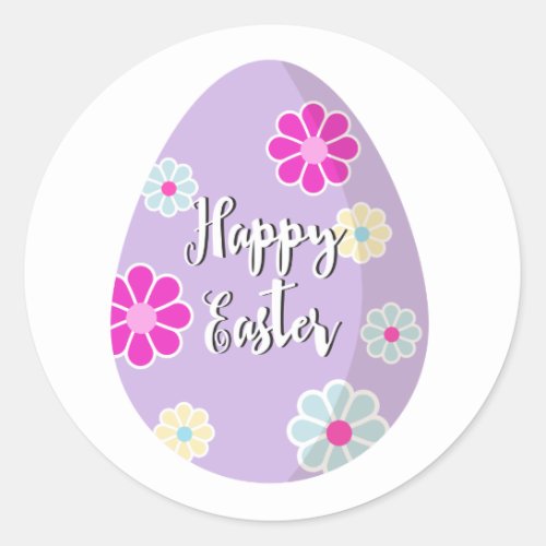 Happy Easter pastel purple Egg decorated flowers Classic Round Sticker