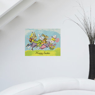 Happy Easter Pastel Running Rabbits Poster