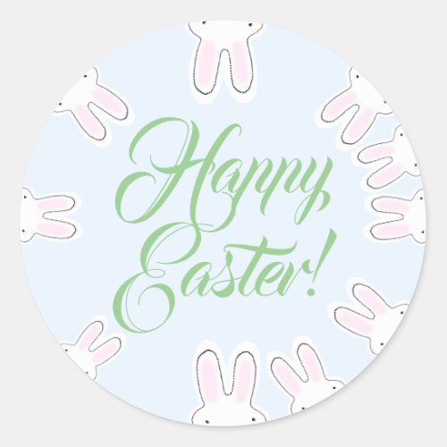 Happy Easter pastel script cute funny bunnies Classic Round Sticker