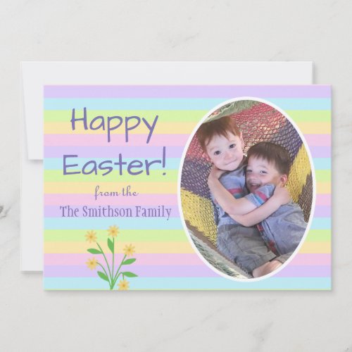 Happy Easter Pastel Striped Photo Card