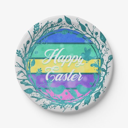 Happy Easter Pastel Sunset Wreath Paper Plate