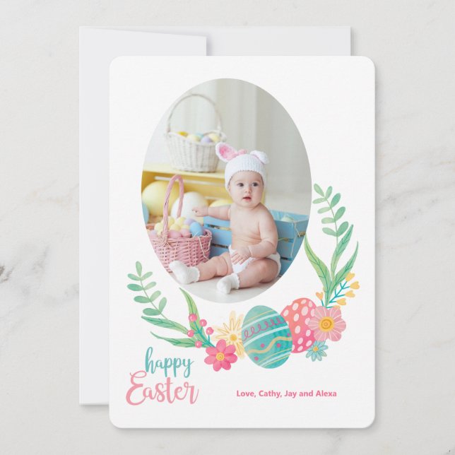 Happy Easter Pastels Photo Flat Card (Front)
