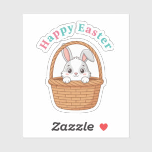 Happy Easter Peek A Boo Bunny In Woven Basket Sticker