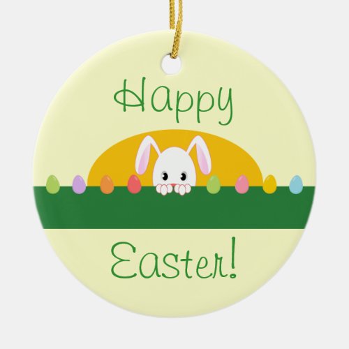 Happy Easter Peeking Bunny Round Ornament