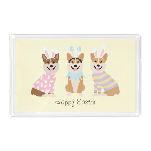 Happy Easter Pembroke Welsh Corgi Dogs Acrylic Tray