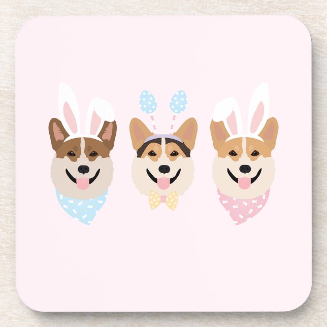 Happy Easter Pembroke Welsh Corgi Dogs Beverage Coaster (Front)