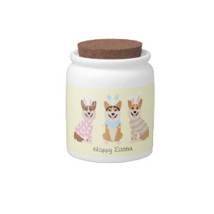 Happy Easter Pembroke Welsh Corgi Dogs Candy Jar