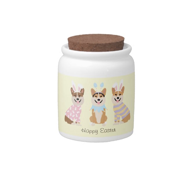 Happy Easter Pembroke Welsh Corgi Dogs Candy Jar (Front)