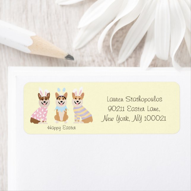 Happy Easter Pembroke Welsh Corgi Dogs Label (Insitu)