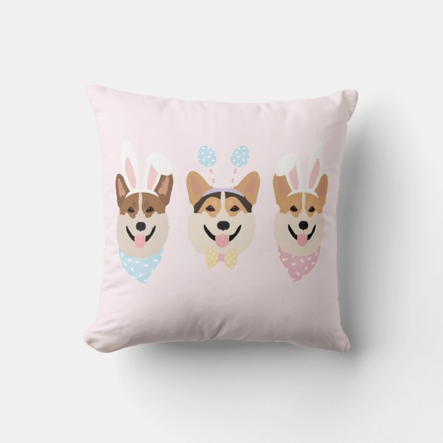 Happy Easter Pembroke Welsh Corgi Dogs Throw Pillow (Front)