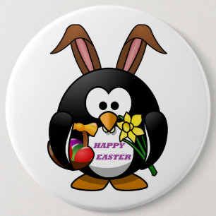 "HAPPY EASTER" PENGUIN BUNNY BUTTON
