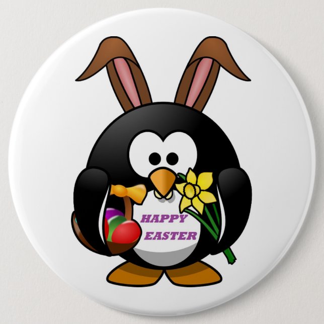 "HAPPY EASTER" PENGUIN BUNNY BUTTON (Front)