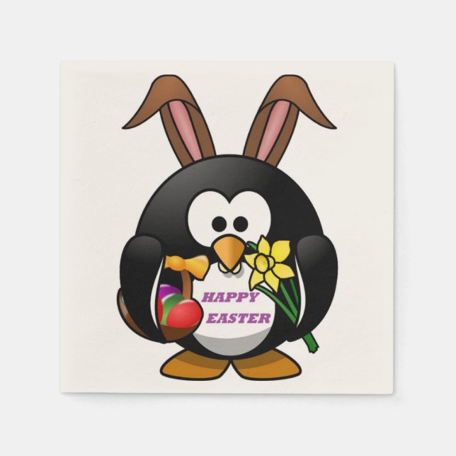 "HAPPY EASTER" PENGUIN BUNNY PAPER NAPKINS (Front)