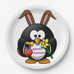 "HAPPY EASTER" PENGUIN BUNNY PAPER PLATES